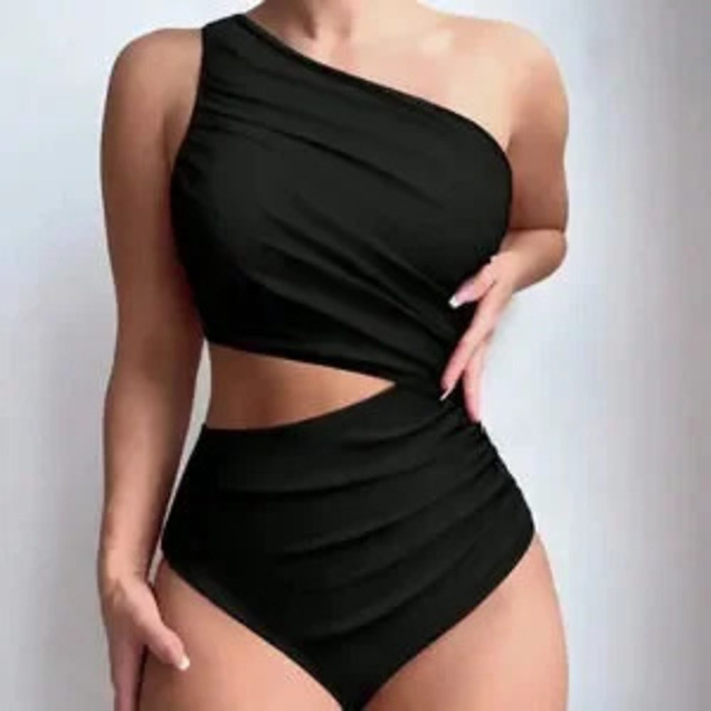 ZARA Black Women's Cut Out One Shoulder One Piece Swimsuit